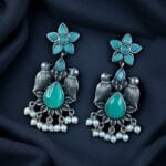 Graceful Monalisa Stone Bird Dangler Earrings – Ethnic & Daily Wear Jewelry - "Aqua"