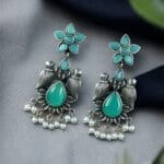 Graceful Monalisa Stone Bird Dangler Earrings – Ethnic & Daily Wear Jewelry - "Mint"