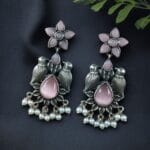 Graceful Monalisa Stone Bird Dangler Earrings – Ethnic & Daily Wear Jewelry - "Baby Pink"