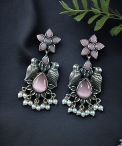 Graceful Monalisa Stone Bird Dangler Earrings with pearl accents – perfect for ethnic and daily wear.