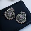 Handcrafted Silver Plated Peacock Stud Earrings with Intricate Stone Work – Elegant Ethnic Jewelry for Women.