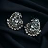 Handcrafted Silver Plated Peacock Stud Earrings with Intricate Stone Work – Elegant Ethnic Jewelry for Women.