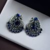 Handcrafted Silver Plated Peacock Stud Earrings with Intricate Stone Work – Elegant Ethnic Jewelry for Women.