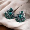 Handcrafted Silver Plated Peacock Stud Earrings with Intricate Stone Work – Elegant Ethnic Jewelry for Women.