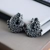 Handcrafted Silver Plated Peacock Stud Earrings with Intricate Stone Work – Elegant Ethnic Jewelry for Women.