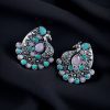 Handcrafted Silver Plated Peacock Stud Earrings with Intricate Stone Work – Elegant Ethnic Jewelry for Women.