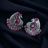 Handcrafted Silver Plated Peacock Stud Earrings with Intricate Stone Work – Elegant Ethnic Jewelry for Women.