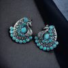 Handcrafted Silver Plated Peacock Stud Earrings with Intricate Stone Work – Elegant Ethnic Jewelry for Women.