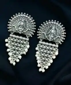 Traditional Maa Durga Earrings in oxidized silver with intricate detailing, perfect for religious and festive wear.