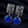 Handcrafted Floral Art Earrings with Monalisa Stone – Oxidized Silver Dangler Jewelry for Women.