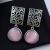 Handcrafted Floral Art Earrings with Monalisa Stone – Oxidized Silver Dangler Jewelry for Women.