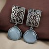 Handcrafted Floral Art Earrings with Monalisa Stone – Oxidized Silver Dangler Jewelry for Women.