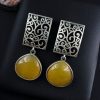 Handcrafted Floral Art Earrings with Monalisa Stone – Oxidized Silver Dangler Jewelry for Women.