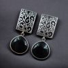 Handcrafted Floral Art Earrings with Monalisa Stone – Oxidized Silver Dangler Jewelry for Women.