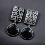 Handcrafted Floral Art Earrings | Amazing Monalisa Stone Dangler Oxidized Jewelry - "Black"