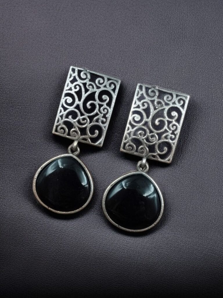 Bulk 864 Handcrafted Floral Art Earrings | Amazing Monalisa Stone Dangler Oxidized Jewelry - "Black"