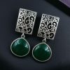 Handcrafted Floral Art Earrings with Monalisa Stone – Oxidized Silver Dangler Jewelry for Women.