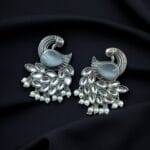 Oxidized Peacock Earrings with Monalisa Stone and Pearl – Best Traditional Ethnic Jewelry - "Grey"