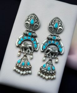 Oxidized elephant jhumki earrings with pearl drops