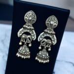 Antique Finish Oxidized Unique Elephant Jhumki Earrings with Elegant Pearl Detailing - "Wihte"