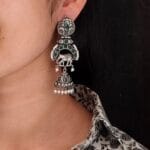 Antique Finish Oxidized Unique Elephant Jhumki Earrings with Elegant Pearl Detailing