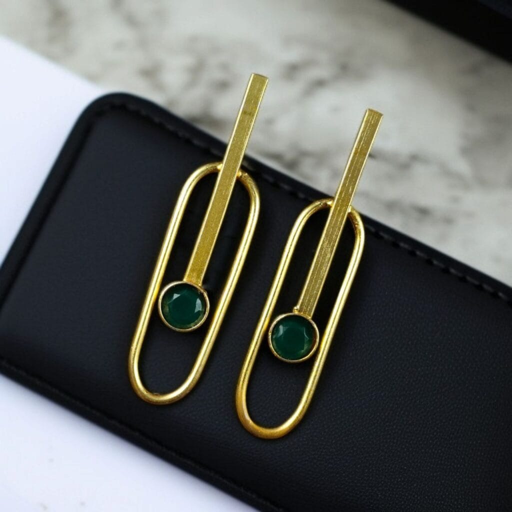 Bulk 758 Stylish Western Style Gold Plated Unique Stud Earrings | Casual & Daily Wear Outfit Jewelry - "Green"