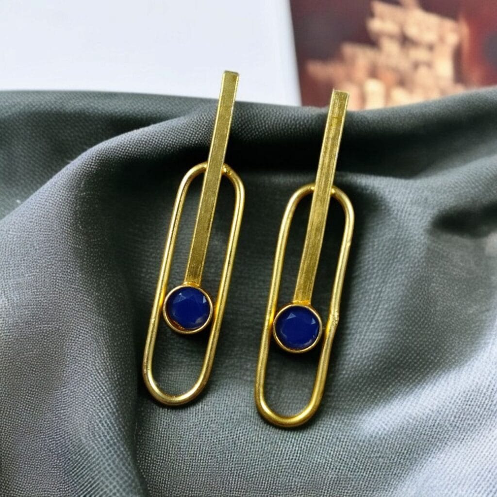 Bulk 762 Stylish Western Style Gold Plated Unique Stud Earrings | Casual & Daily Wear Outfit Jewelry - "Blue"