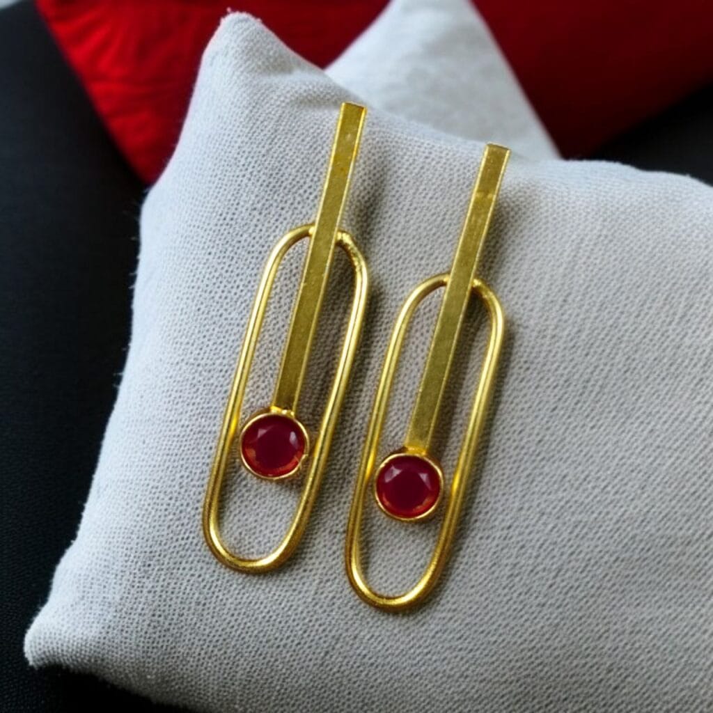 Bulk 766 Stylish Western Style Gold Plated Unique Stud Earrings | Casual & Daily Wear Outfit Jewelry - "Red"