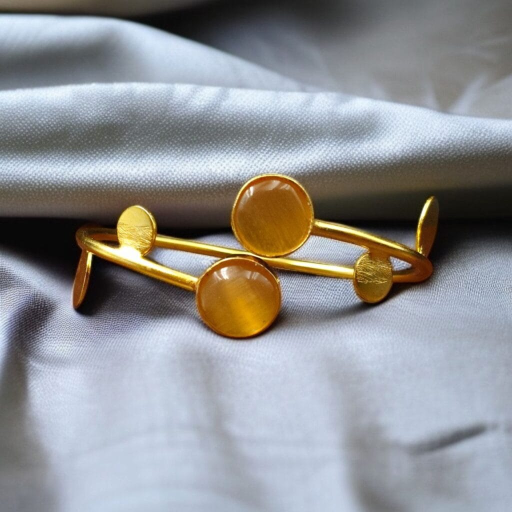 Bulk 746 Contemporary Style Gold Plated Bangle Monalisa Stone – Perfect for Office & Casual Outfits - "Yellow"