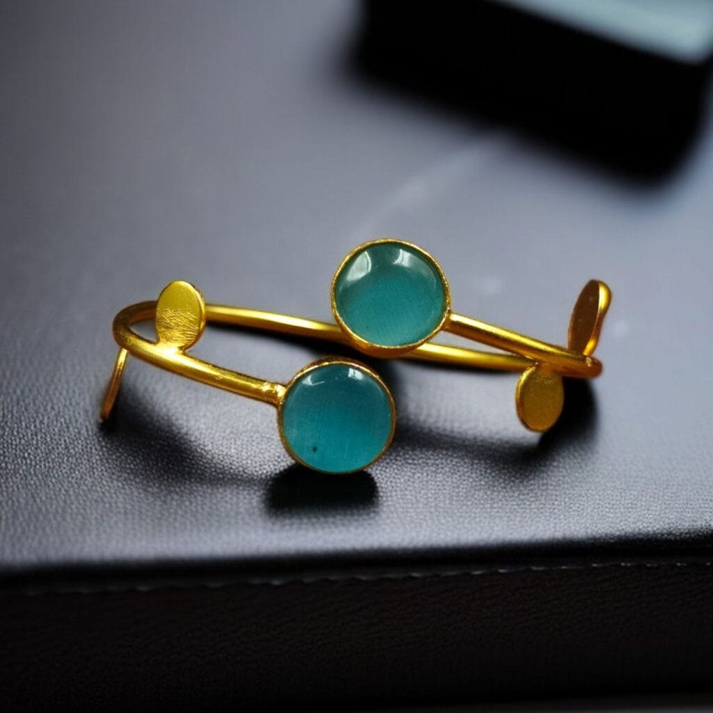 Bulk 744 Contemporary Style Gold Plated Bangle Monalisa Stone – Perfect for Office & Casual Outfits - "Aqua"
