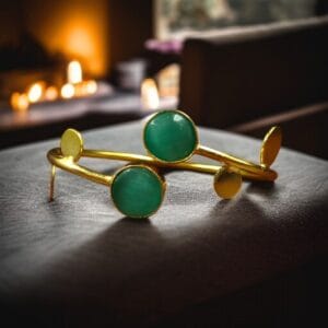 Contemporary Style Gold Plated Bangle Monalisa Stone – Perfect for Office & Casual Outfits - color: "Mint"