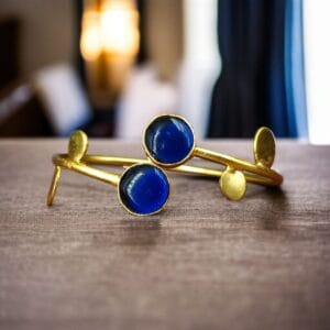 Contemporary Style Gold Plated Bangle Monalisa Stone – Perfect for Office & Casual Outfits - color: "Blue"