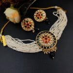 Stylish Kundan Meena Choker Necklace Set | Handmade Indian Jewelry Best For Fastival - "Black"