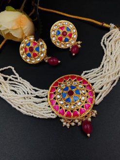 Stylish Kundan Meena Choker Necklace Set | Handmade Indian Jewelry Best For Fastival