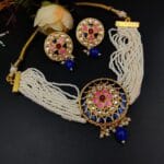 Stylish Kundan Meena Choker Necklace Set | Handmade Indian Jewelry Best For Fastival - "Blue"