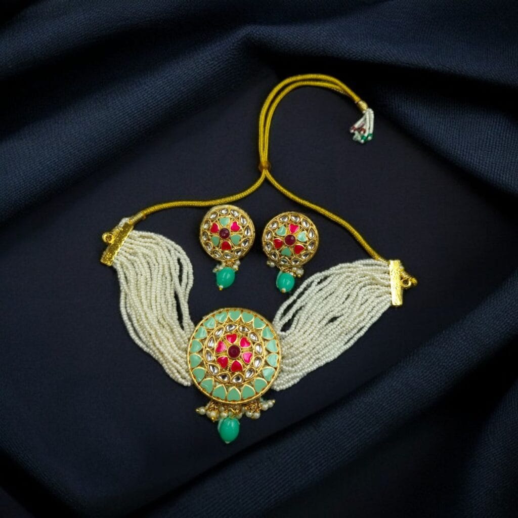 Bulk 738 Stylish Kundan Meena Choker Necklace Set | Handmade Indian Jewelry Best For Fastival - "Mint"