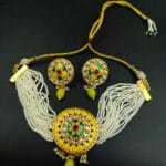 Stylish Kundan Meena Choker Necklace Set | Handmade Indian Jewelry Best For Fastival - "Yellow"