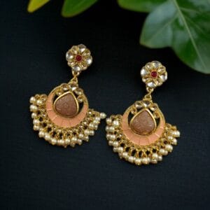 Traditional Kundan Meenakari Chandbali Earrings | Perfect For Wedding Season Jewellery - Color: "Peach"