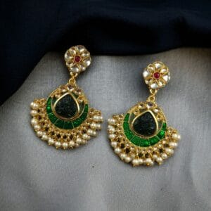 Traditional Kundan Meenakari Chandbali Earrings | Perfect For Wedding Season Jewellery - Color: "Green"