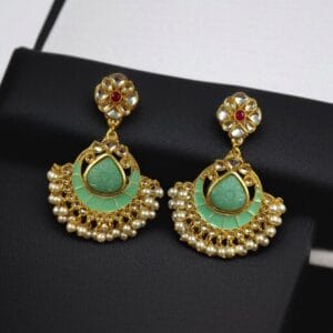 Traditional Kundan Meenakari Chandbali Earrings | Perfect For Wedding Season Jewellery - Color: "Mint"