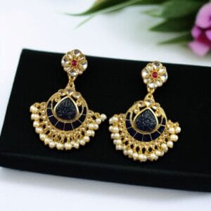 Traditional Kundan Meenakari Chandbali Earrings | Perfect For Wedding Season Jewellery - Color: "Blue"