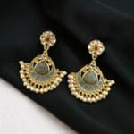 Traditional Kundan Meenakari Chandbali Earrings | Perfect For Wedding Season Jewellery - "Grey"