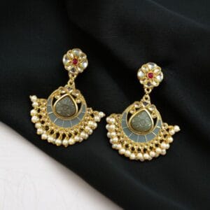 Traditional Kundan Meenakari Chandbali Earrings | Perfect For Wedding Season Jewellery - Color: "Grey"