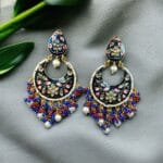 Gold Plated Hand Painted Chandbali Earrings | Designer Long Dangler Jewellery