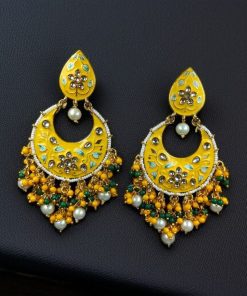 Gold Plated Hand Painted Chandbali Earrings | Designer Long Dangler Jewellery