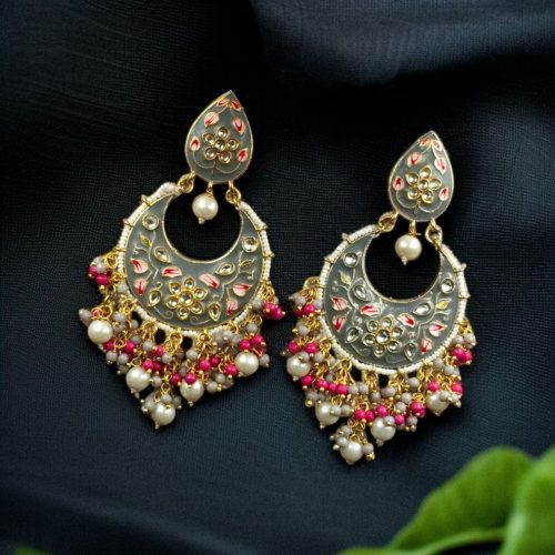 Gold Plated Hand Painted Chandbali Earrings | Designer Long Dangler Jewellery