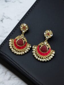Traditional Kundan Meenakari Chandbali Earrings | Perfect For Wedding Season Jewellery - Color: "Red"