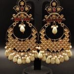 Gold Plated Lotus Chandbali Earrings | Best Wedding Special Jewellery Collection - "Black"