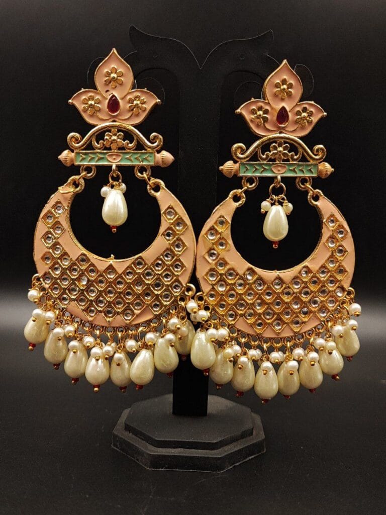 Bulk 702 Gold Plated Lotus Chandbali Earrings | Best Wedding Special Jewellery Collection - "Peach"