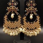 Gold Plated Lotus Chandbali Earrings | Best Wedding Special Jewellery Collection - "Blue"